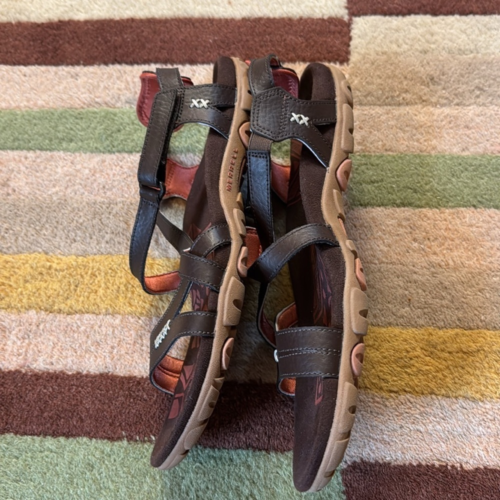 Merrell Sandspur Rose Sandals Cocoa/Coral Leather Comfort Ankle Strap size 10 - Picture 5 of 11